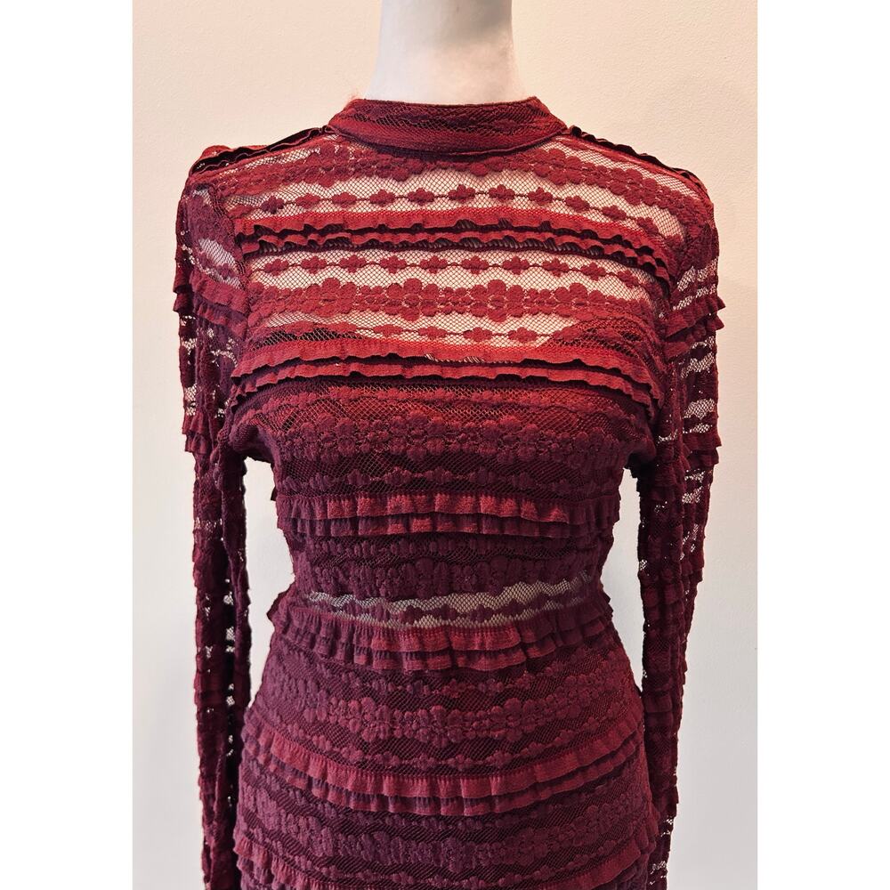 LUSH Reece Burgundy Lace Long Sleeve Bodycon Dress Large L - Picture 2 of 10